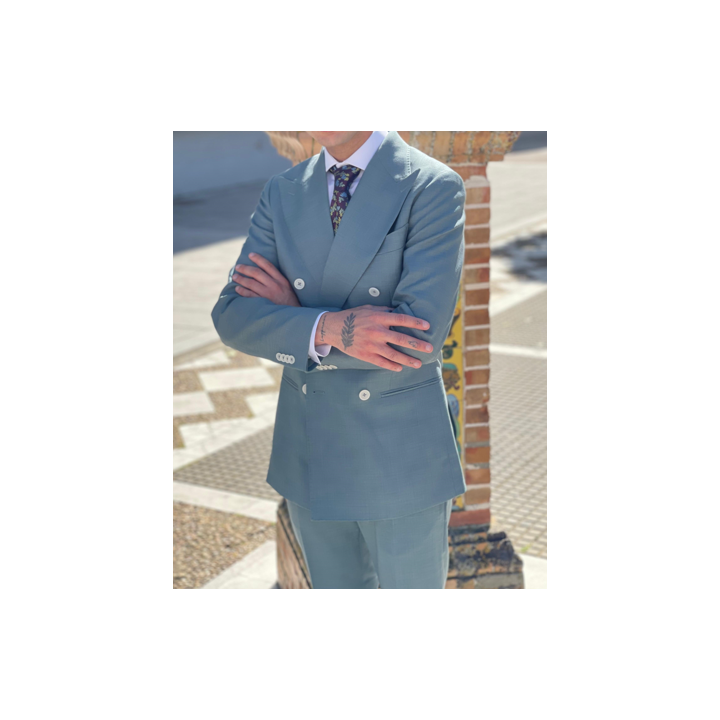 Traje Cruzado Verde Agua Hombre | Elegancia Moderna – Doble S Moda