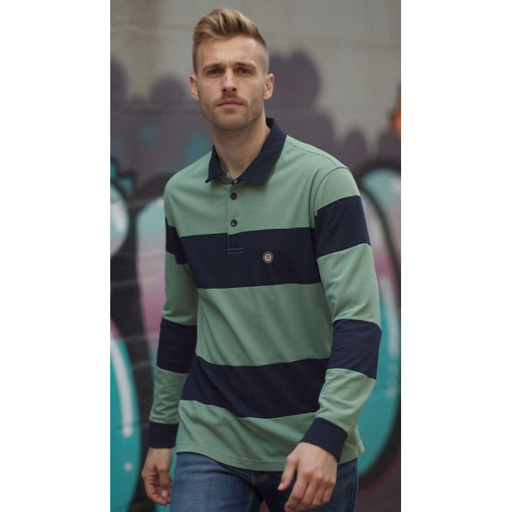Polo de rayas anchas Urban Button para hombre | Doble S Moda