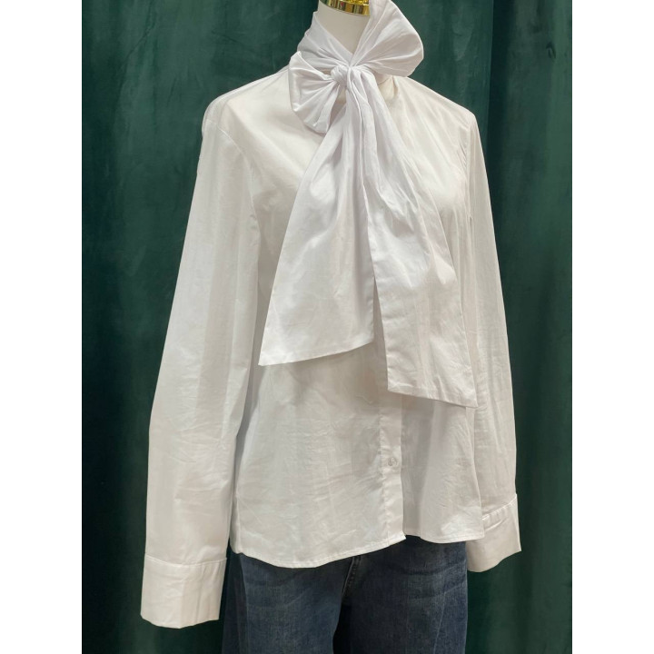Camisa blanca mujer con moña cuello | Doble S Moda