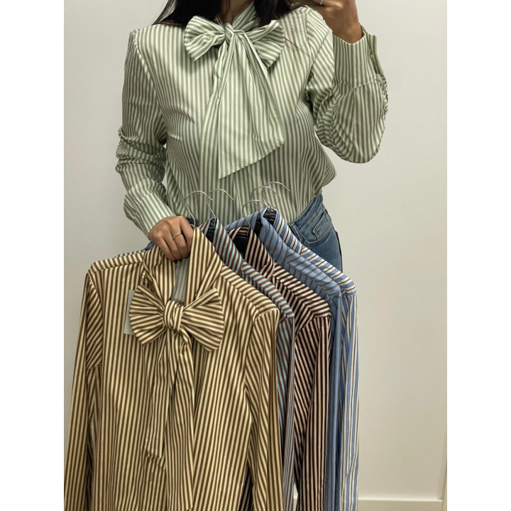 Camisa de rayas mujer con moña cuello | Doble S Moda