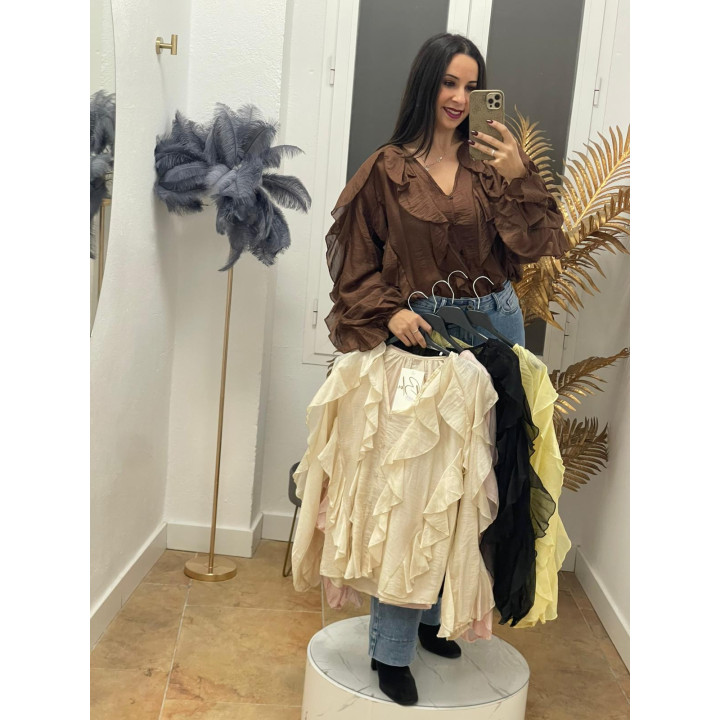 Camisa mujer con volantes y botones decorativos | Doble S Moda