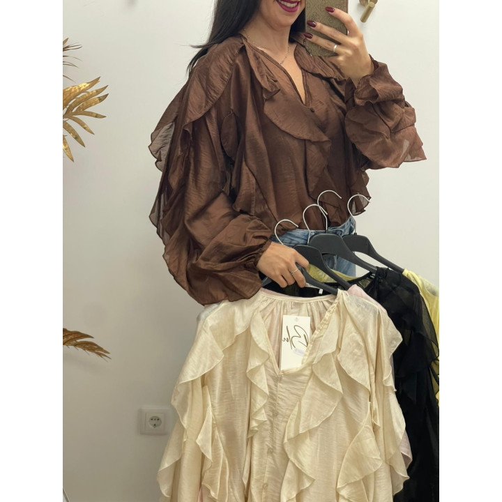 Camisa mujer con volantes y botones decorativos | Doble S Moda