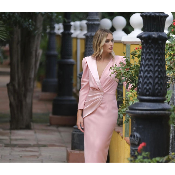 Vestido rosa coral talla 46 elegante para bodas | Doble S Moda