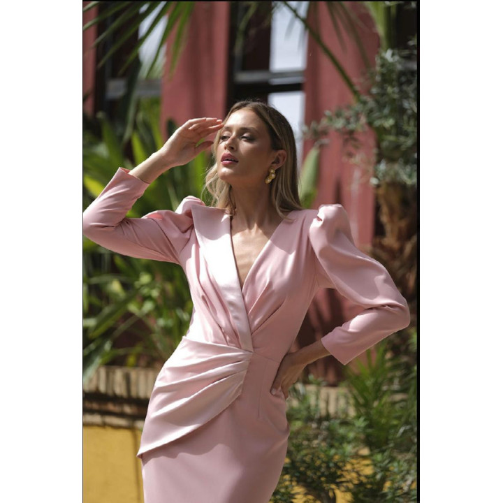 Vestido rosa coral talla 46 elegante para bodas | Doble S Moda