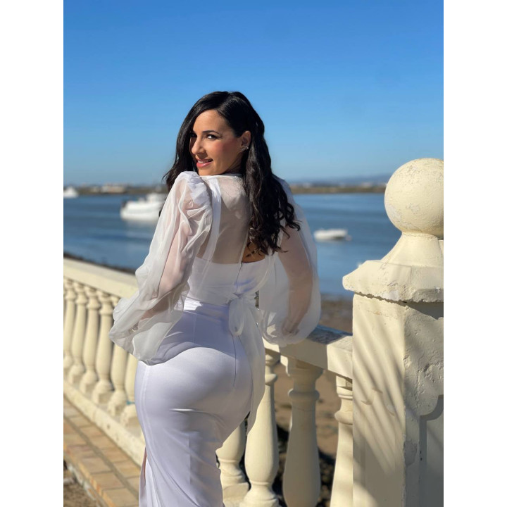 Vestido blanco dos piezas con capa de gasa | Evento y comunión