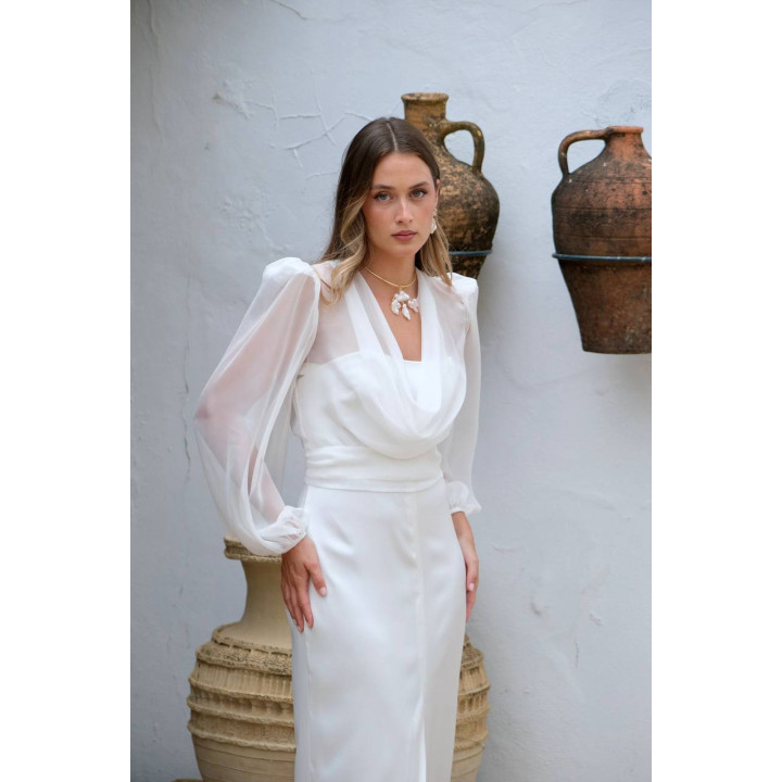 Vestido blanco dos piezas con capa de gasa | Evento y comunión