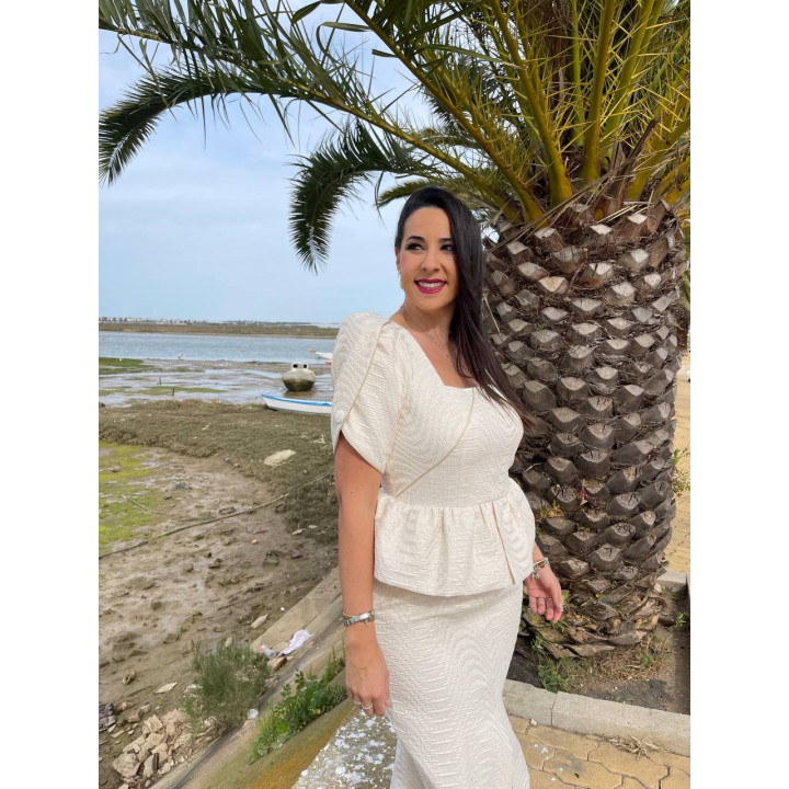 Vestido Beige Brocado Midi Elegante | Invitadas, Mamis Comunion y Bautizo y Novias Civiles – Doble S Moda