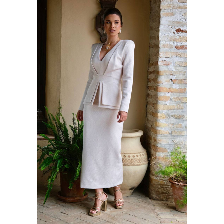 Vestido Midi Manga Larga Escote V | Tejido Especial Fabricación Española – Doble S Moda