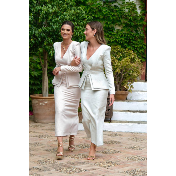 Vestido Midi Manga Larga Escote V | Tejido Especial Fabricación Española – Doble S Moda