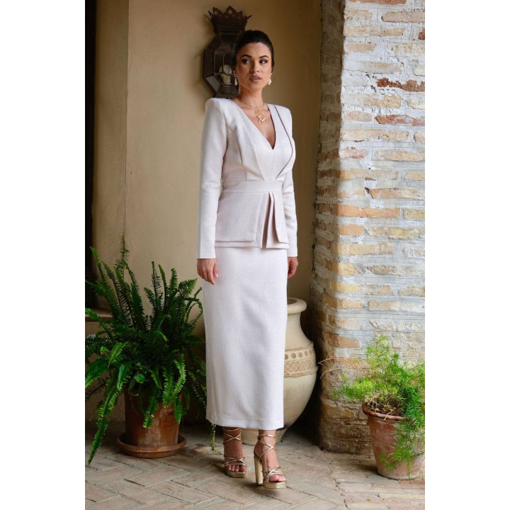 Vestido Midi Manga Larga Escote V | Tejido Especial Fabricación Española – Doble S Moda