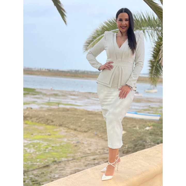 Vestido Midi Manga Larga Escote V | Tejido Especial Fabricación Española – Doble S Moda