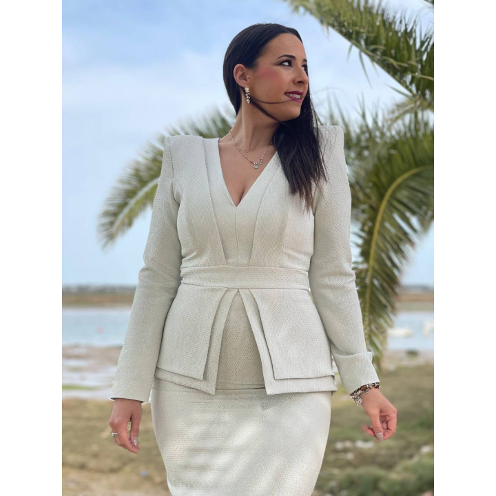 Vestido Midi Manga Larga Escote V | Tejido Especial Fabricación Española – Doble S Moda