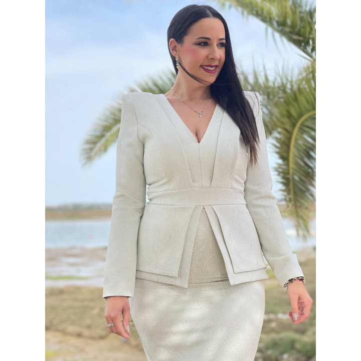 Vestido Midi Manga Larga Escote V | Tejido Especial Fabricación Española – Doble S Moda