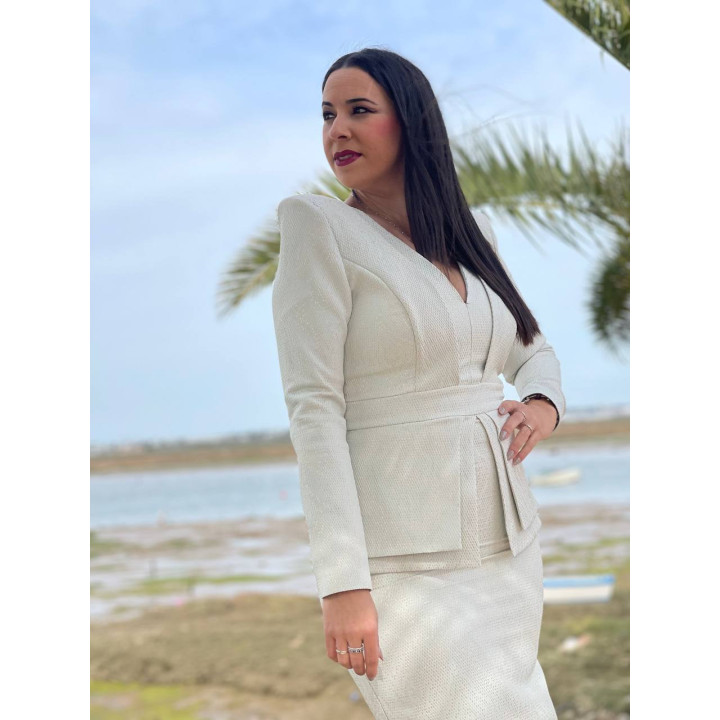 Vestido Midi Manga Larga Escote V | Tejido Especial Fabricación Española – Doble S Moda