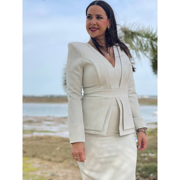 Vestido Midi Manga Larga Escote V | Tejido Especial Fabricación Española – Doble S Moda