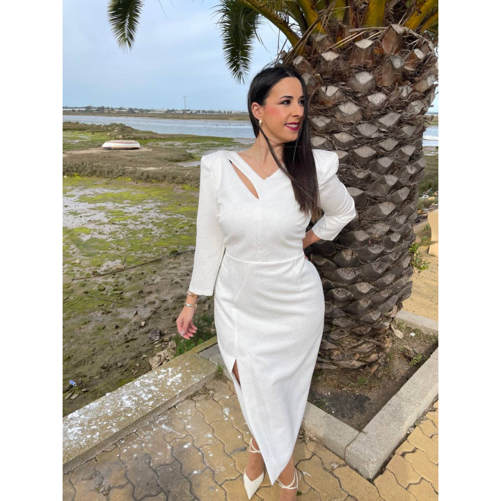 Vestido Midi Invitada con Escote Original y Raja Lateral – Doble S Moda