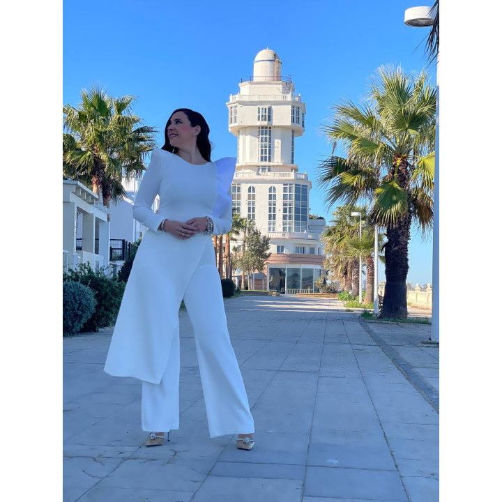 Conjunto pantalón y blusón largo desigual con volante | Doble S Moda