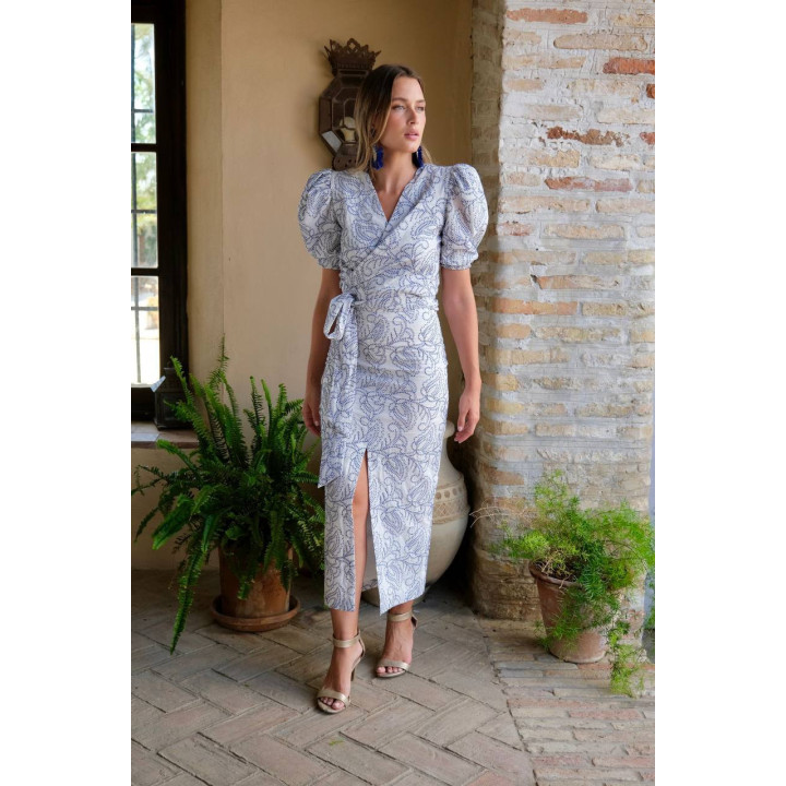 Conjunto falda midi y top brocado blanco | Doble S Moda