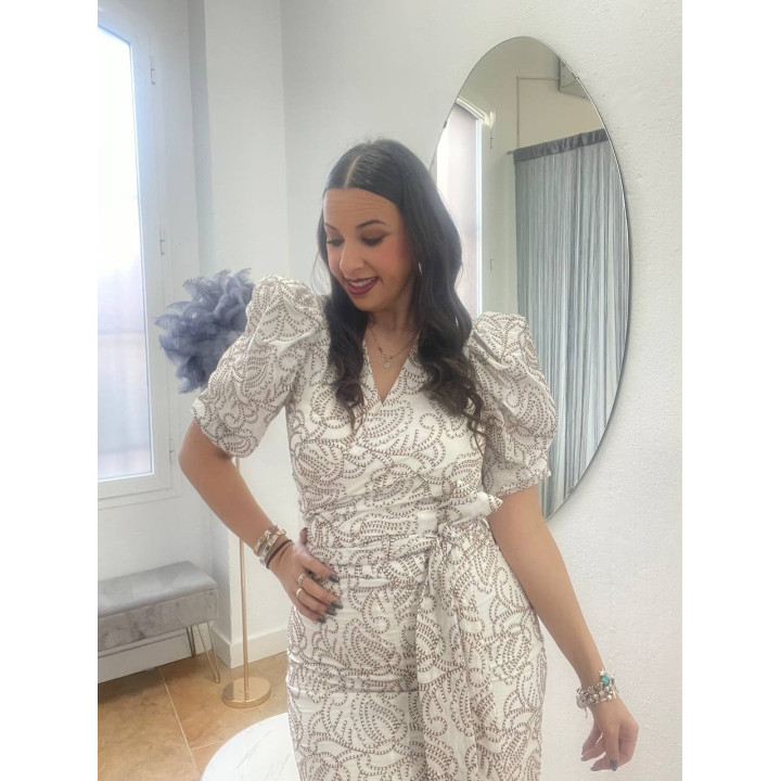 Conjunto falda midi y top brocado blanco | Doble S Moda