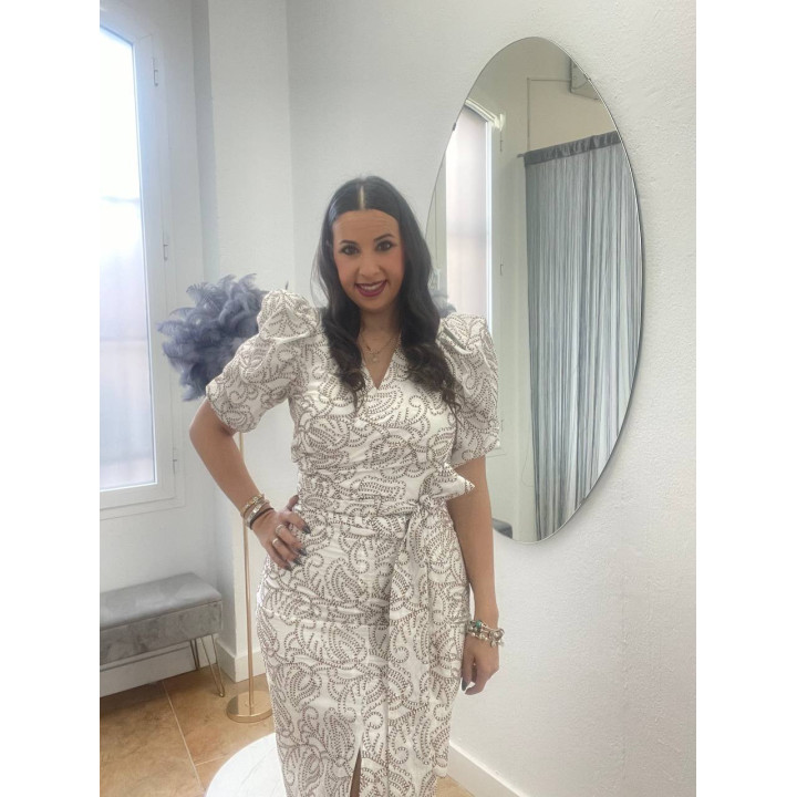 Conjunto falda midi y top brocado blanco | Doble S Moda