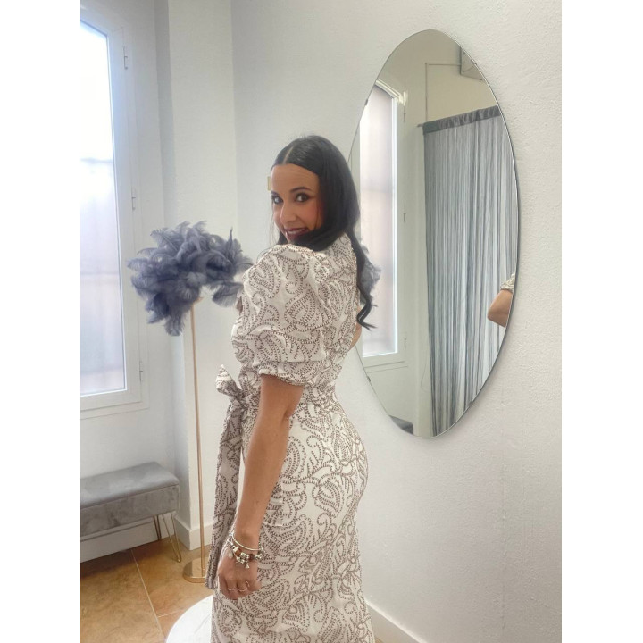 Conjunto falda midi y top brocado blanco | Doble S Moda