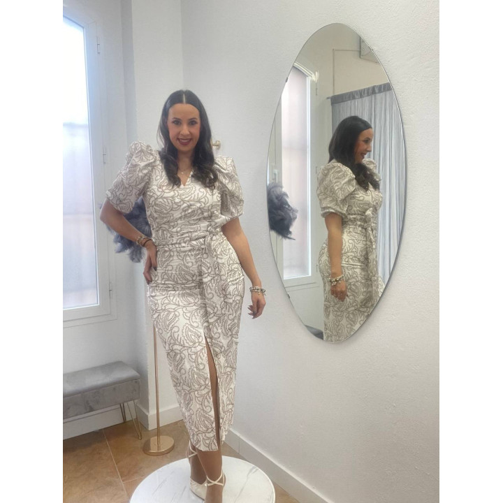 Conjunto falda midi y top brocado blanco | Doble S Moda