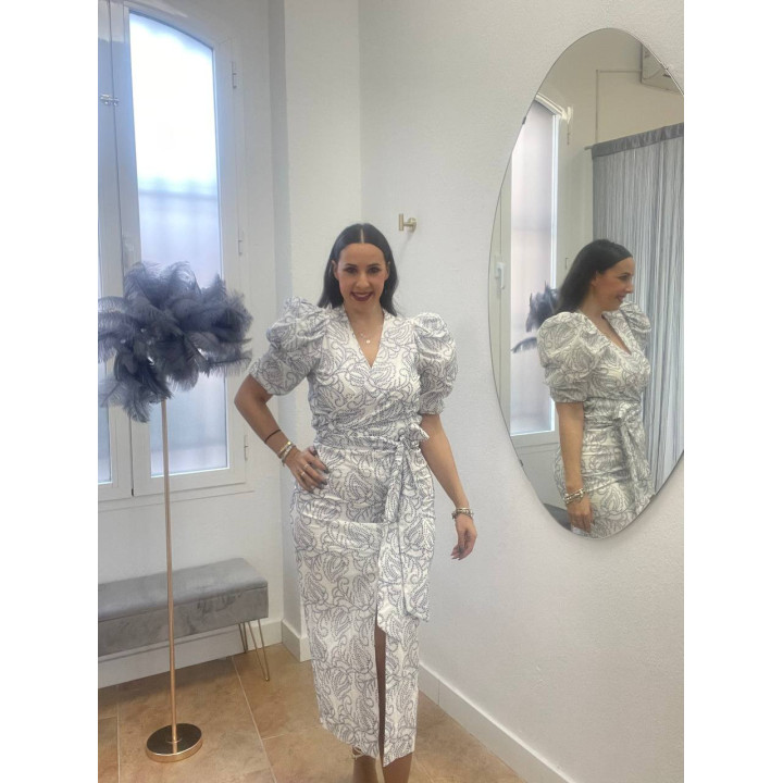 Conjunto falda midi y top brocado blanco | Doble S Moda