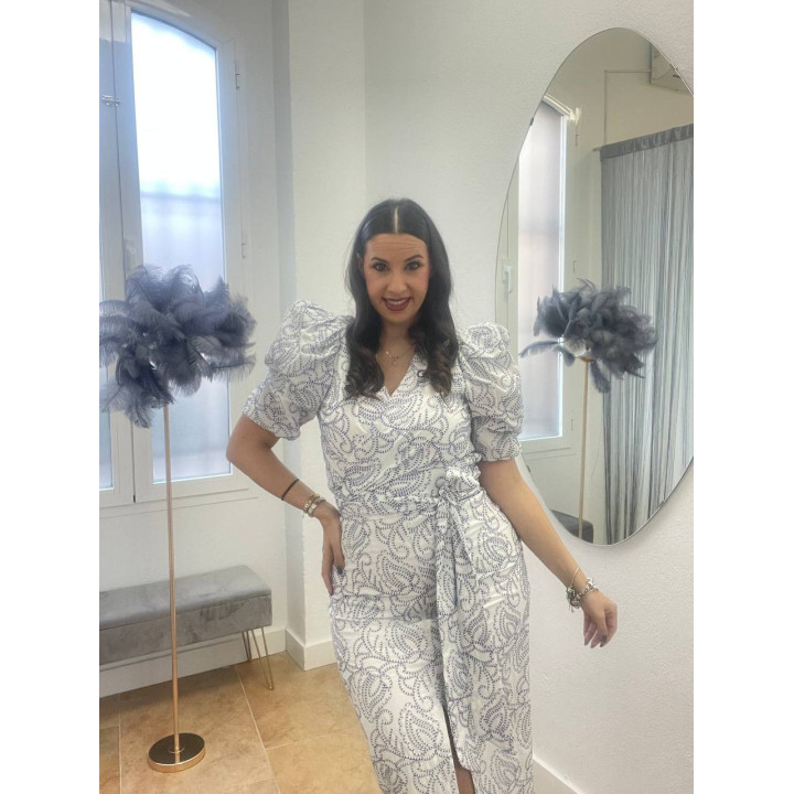 Conjunto falda midi y top brocado blanco | Doble S Moda