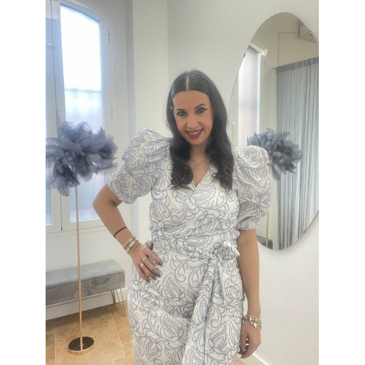 Conjunto falda midi y top brocado blanco | Doble S Moda