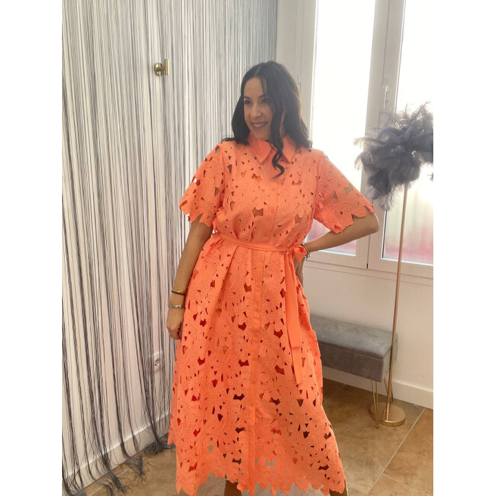 Vestido perforado tipo camisero con forro | Doble S Moda