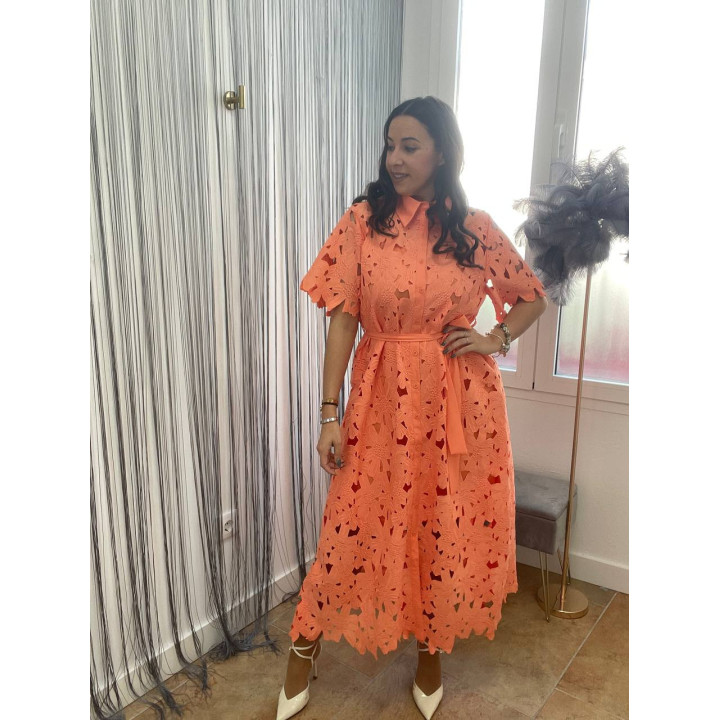 Vestido perforado tipo camisero con forro | Doble S Moda