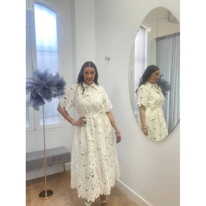 Vestido perforado tipo camisero con forro | Doble S Moda