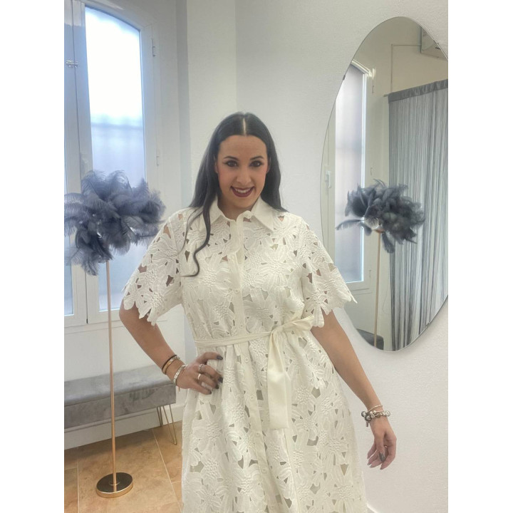 Vestido perforado tipo camisero con forro | Doble S Moda