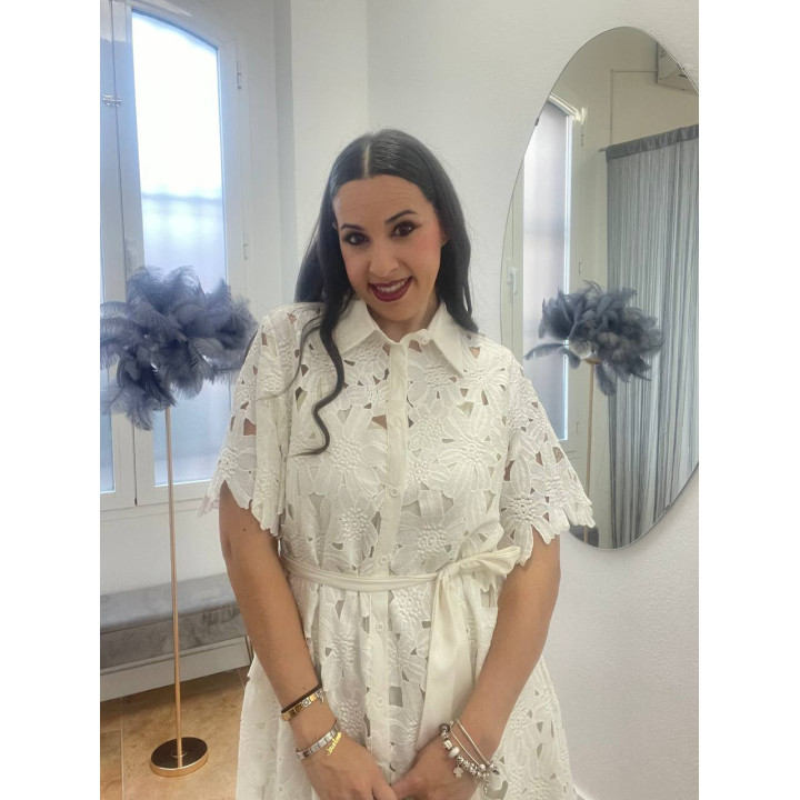 Vestido perforado tipo camisero con forro | Doble S Moda