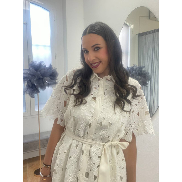 Vestido perforado tipo camisero con forro | Doble S Moda