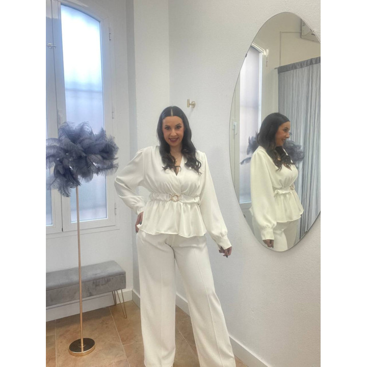 conjunto pantalón ancho y top volante | Doble S Moda