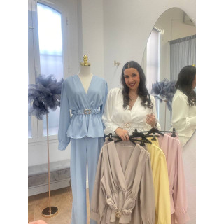 conjunto pantalón ancho y top volante | Doble S Moda