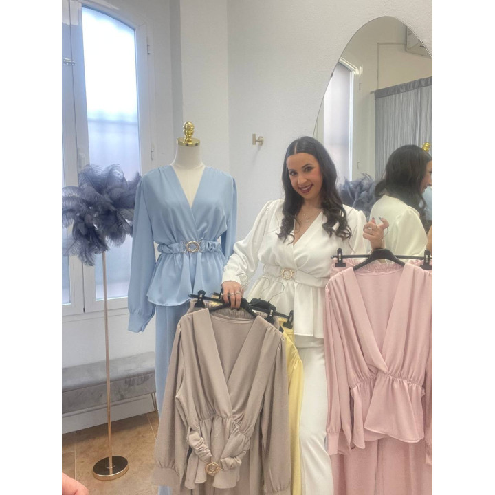 conjunto pantalón ancho y top volante | Doble S Moda