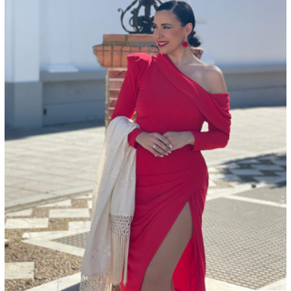 Vestido midi rojo con raja lateral – Versátil y elegante | Doble S Moda