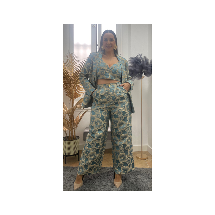 Conjunto 3 piezas bordado turquesa – Doble S Moda